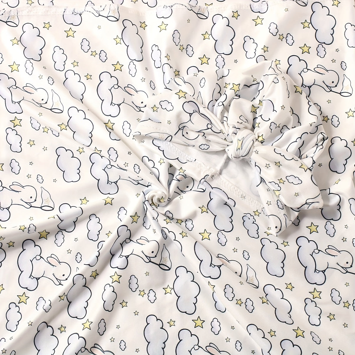 3 Piece Newborn Blanket Kit Rabbit Print Wrap Anti Startle Swaddle Headband
