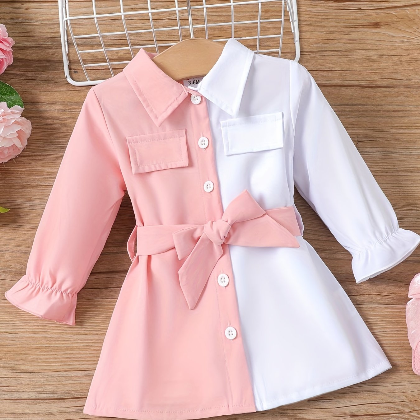 Baby Girl Stylish Dress Up Single Breasted Belted Casual Dress