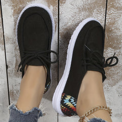 Women's Geometric Printed Flat Loafers Lace Up Round Toe Walking Sneakers