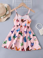 Girls V-neck Butterfly Pattern Cami Dress For Party