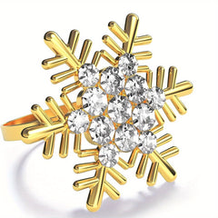 Snowflake Napkin Rings Set of 20 Polished Metal Buckles Hollow Carved Christmas