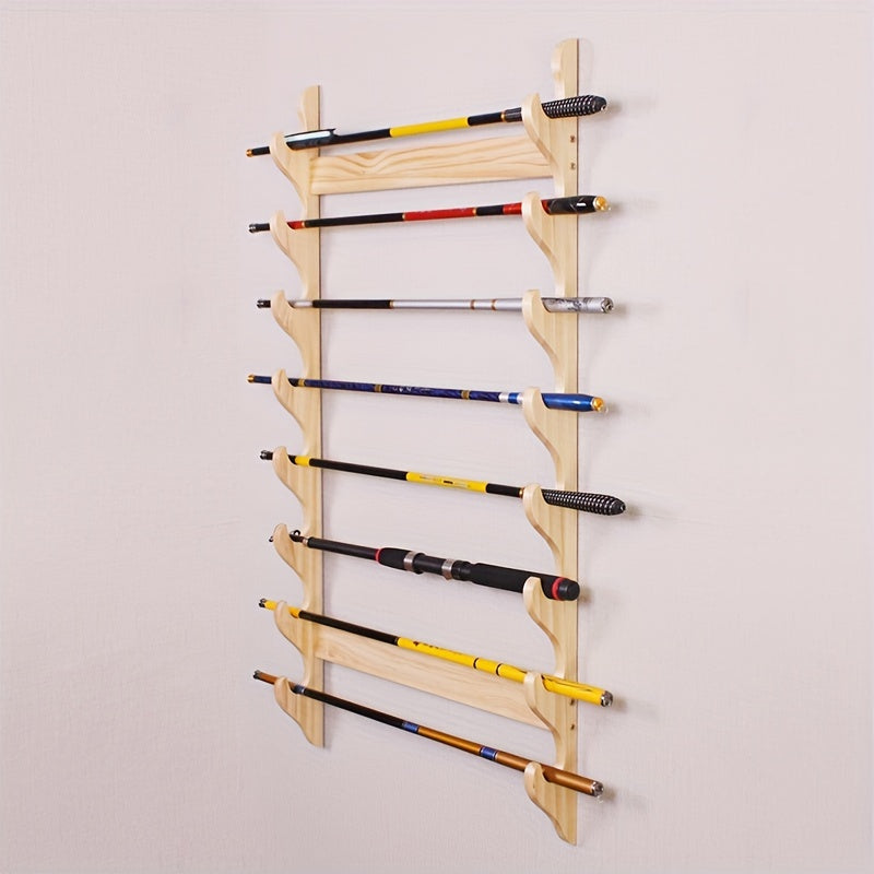 8 Hole Wooden Rod Holder for Organizing Fishing Rods