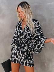 Leopard Print Romper Jumpsuit V Neck Elastic Waist Romper Women's Clothing