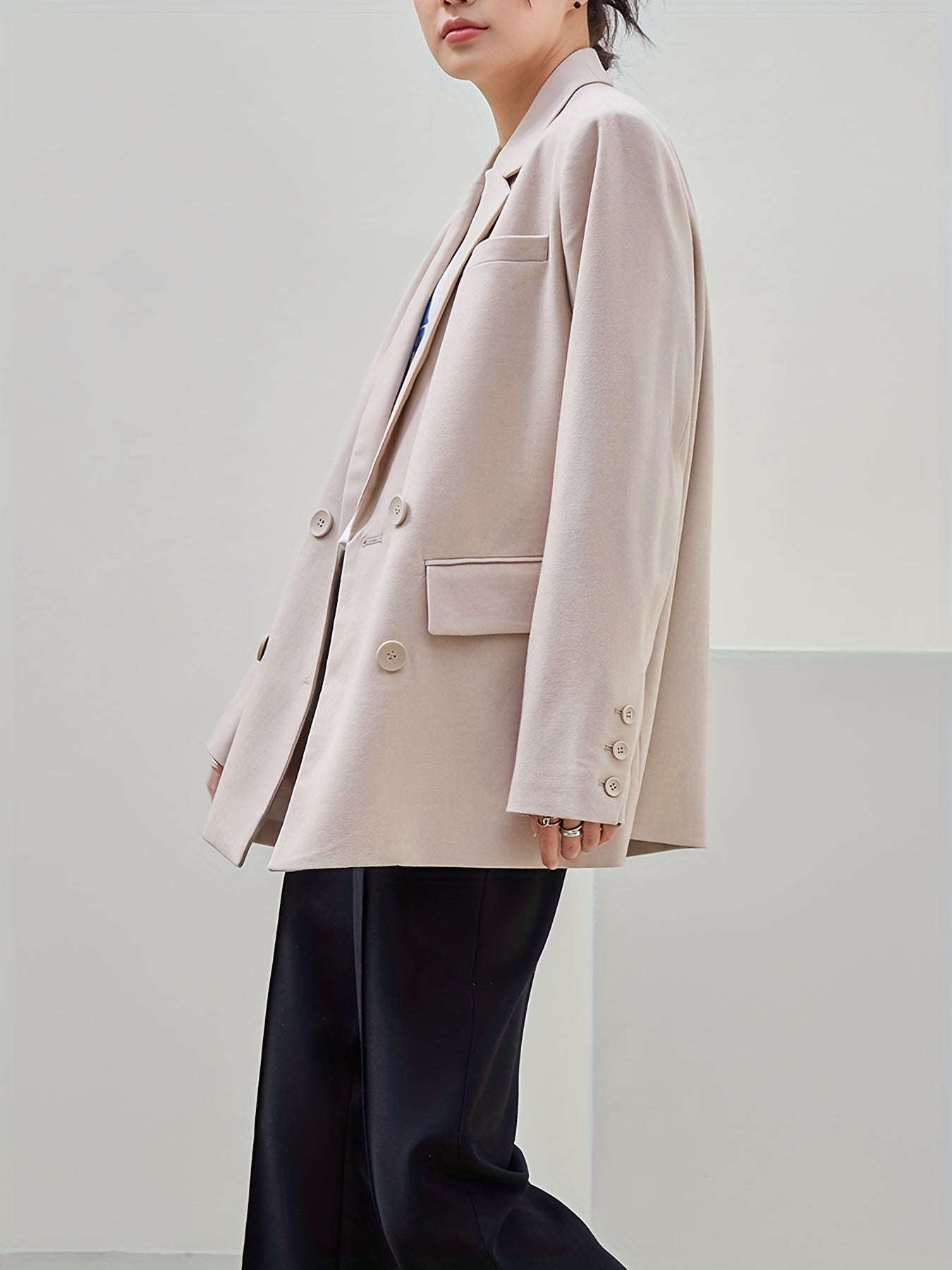 Double Breasted Blazer Casual Lapel Long Sleeve Office Outerwear