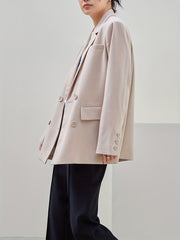 Double Breasted Blazer Casual Lapel Long Sleeve Office Outerwear