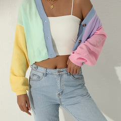 Colorful Long Sleeve Crop Cardigan for Women