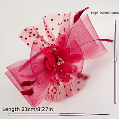 Red Flower Feather Fascinator Headband for Tea Party Wedding
