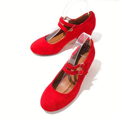 Women's Block Heeled Shoes Closed Toe Buckle Strap Pumps