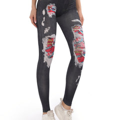 Denim Print Skinny Stretchy Leggings High Waist Yoga Leggings