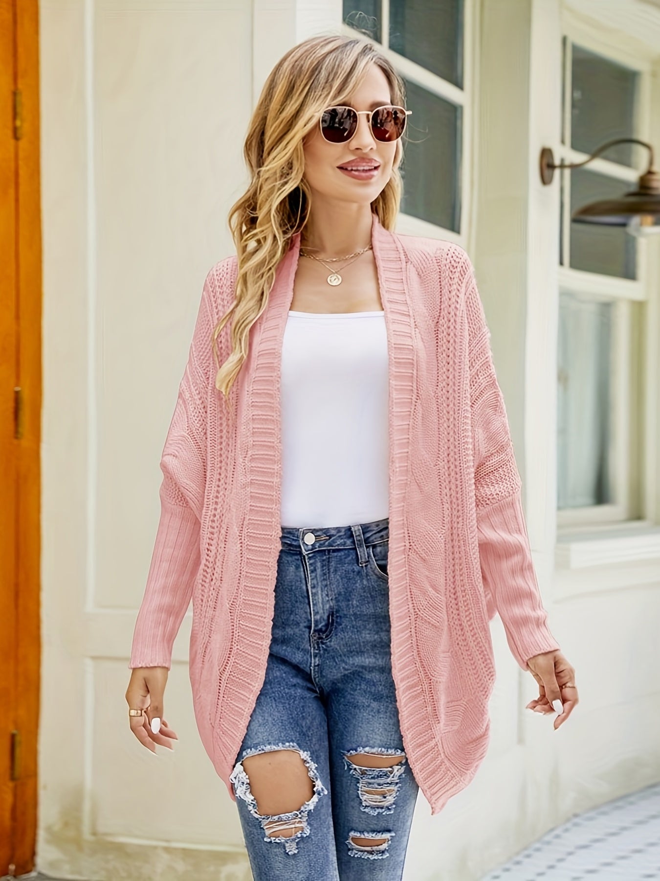 Cable Long Sleeve Open Front Cardigan