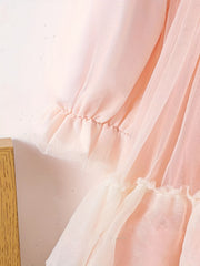 Embroidered Flutter Trim Mesh Dress for Girls
