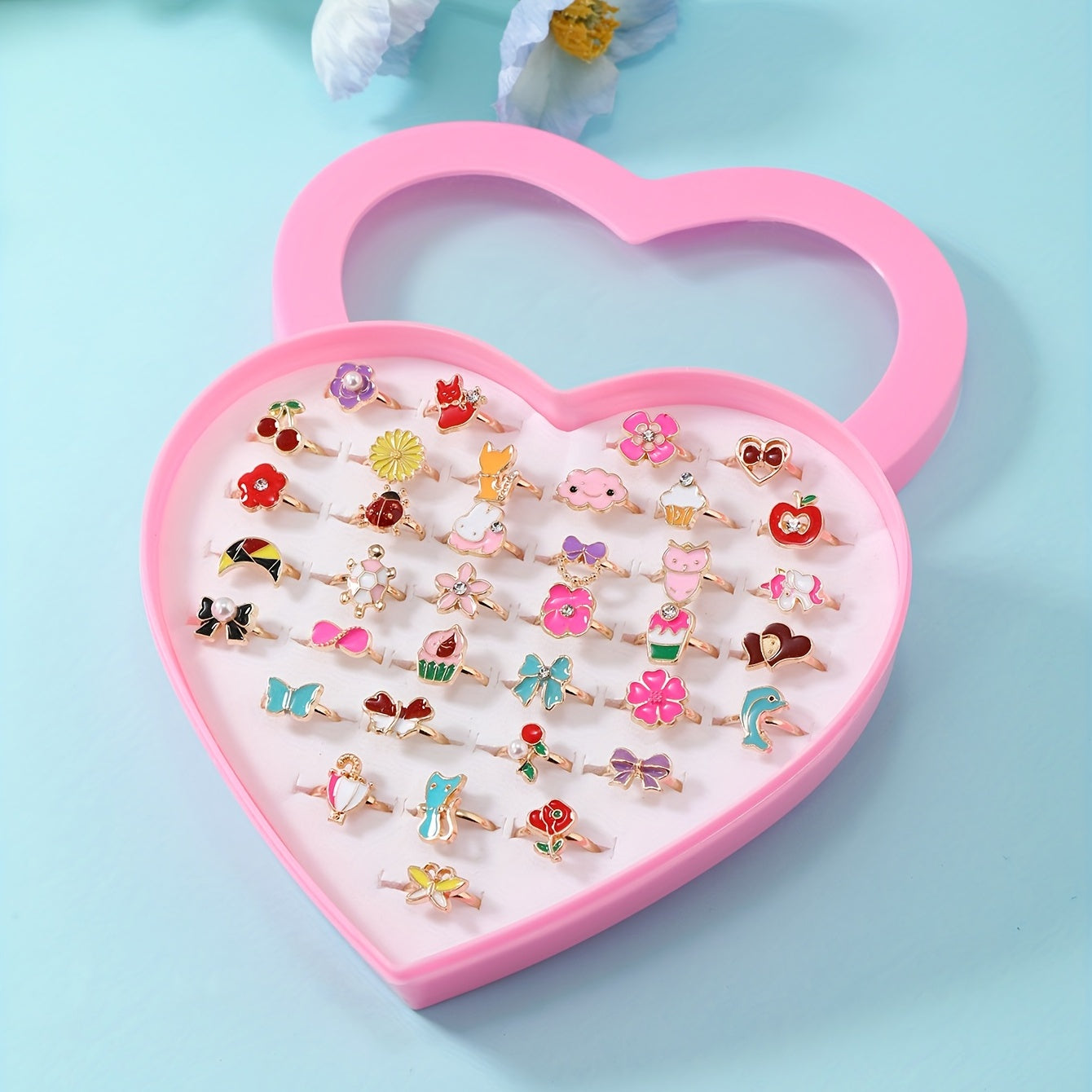 36pcs Girls Colorful Alloy Rings Set Kids Accessories Gift