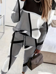 Colorblock Geometric Print Top & Pants Set