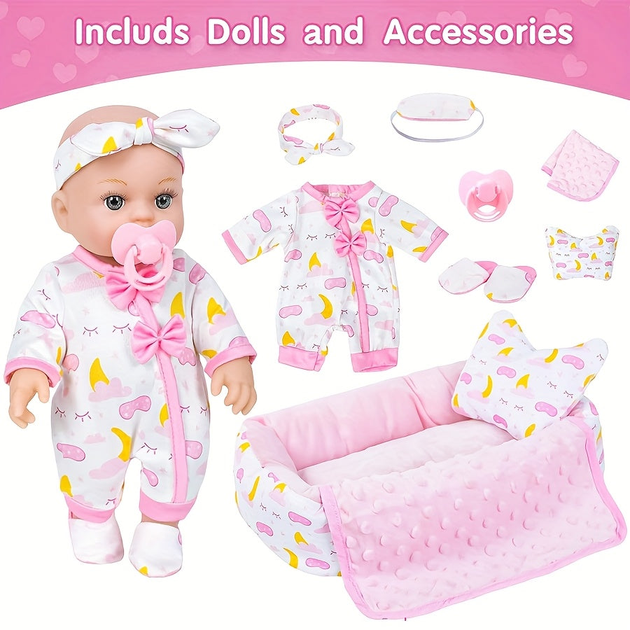 12" Silicone Doll in Pink Cat Ear Hoodie & Animal Print Pajamas