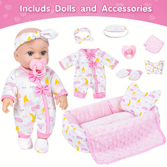 12" Silicone Doll in Pink Cat Ear Hoodie & Animal Print Pajamas