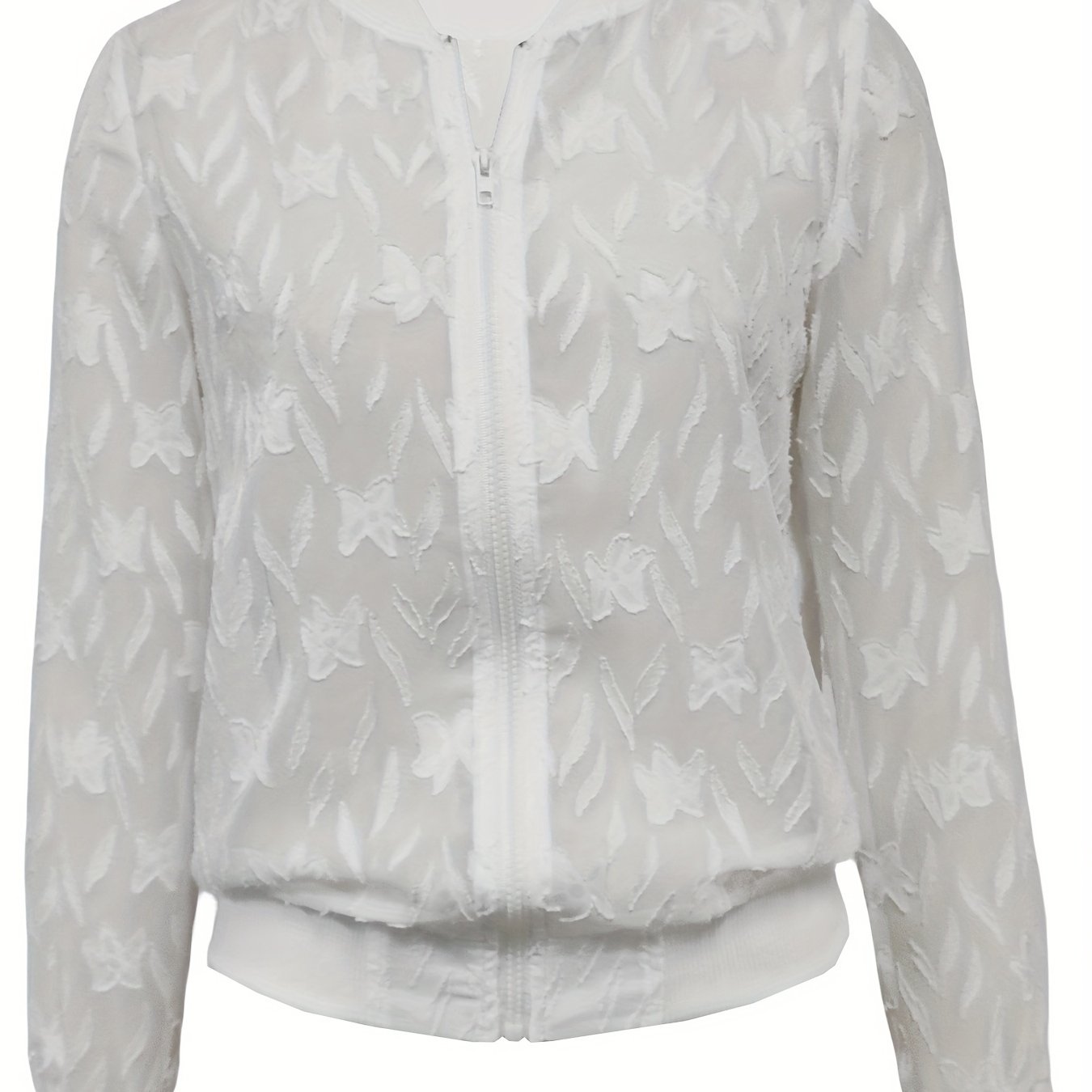 Jacquard Zip Up Jacket Baseball Neck Long Sleeve Outerwear