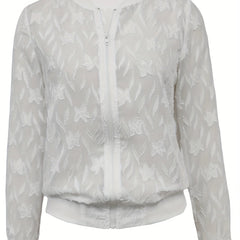 Jacquard Zip Up Jacket Baseball Neck Long Sleeve Outerwear