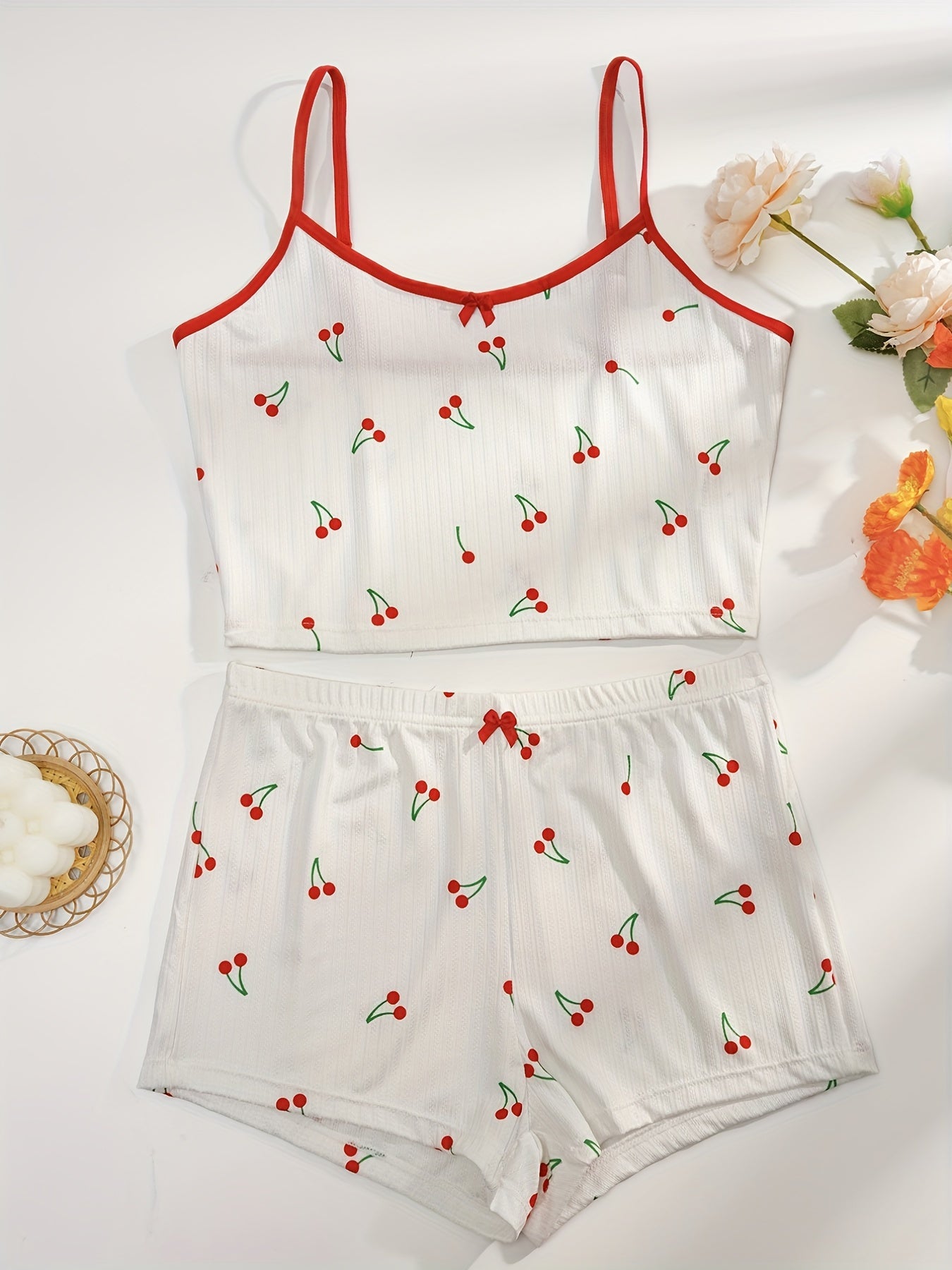 Cherry Print Pajama Set Cami Top & Shorts