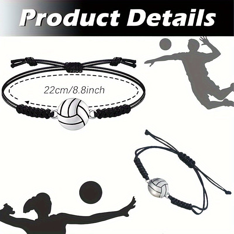 10pcs Volleyball Charm Bracelet, Adjustable Unisex Friendship Bracelet