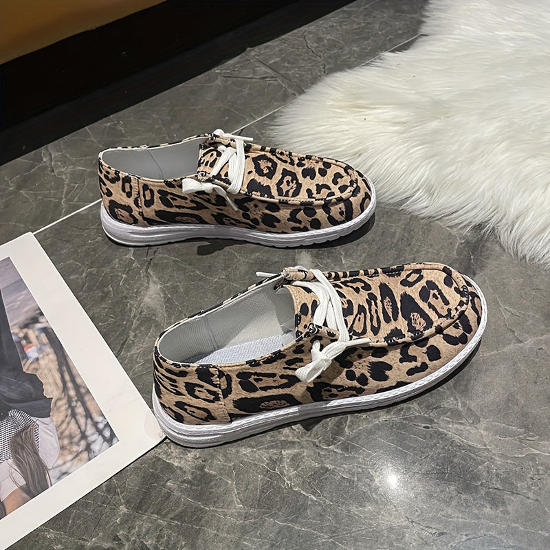 Leopard Print Low Flat Walking Shoes For Women