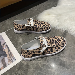 Leopard Print Low Flat Walking Shoes For Women