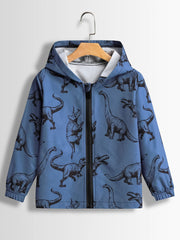 Boys Dinosaur Print Hooded Zipper Jacket