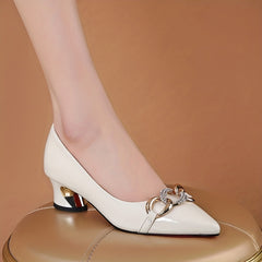 Women's Rhinestone Chunky Heel Point Toe Pumps