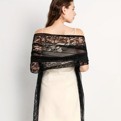 Flower Hollow Out Tassel Shawl Casual Solid Wrap Long Cape