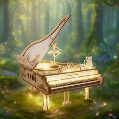 Little Girl Dancing Piano Music Box Wooden Assembly Model DIY Kit
