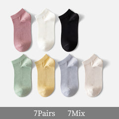 7 Pairs Solid Low Cut Sports Socks Women's Stockings & Hosiery