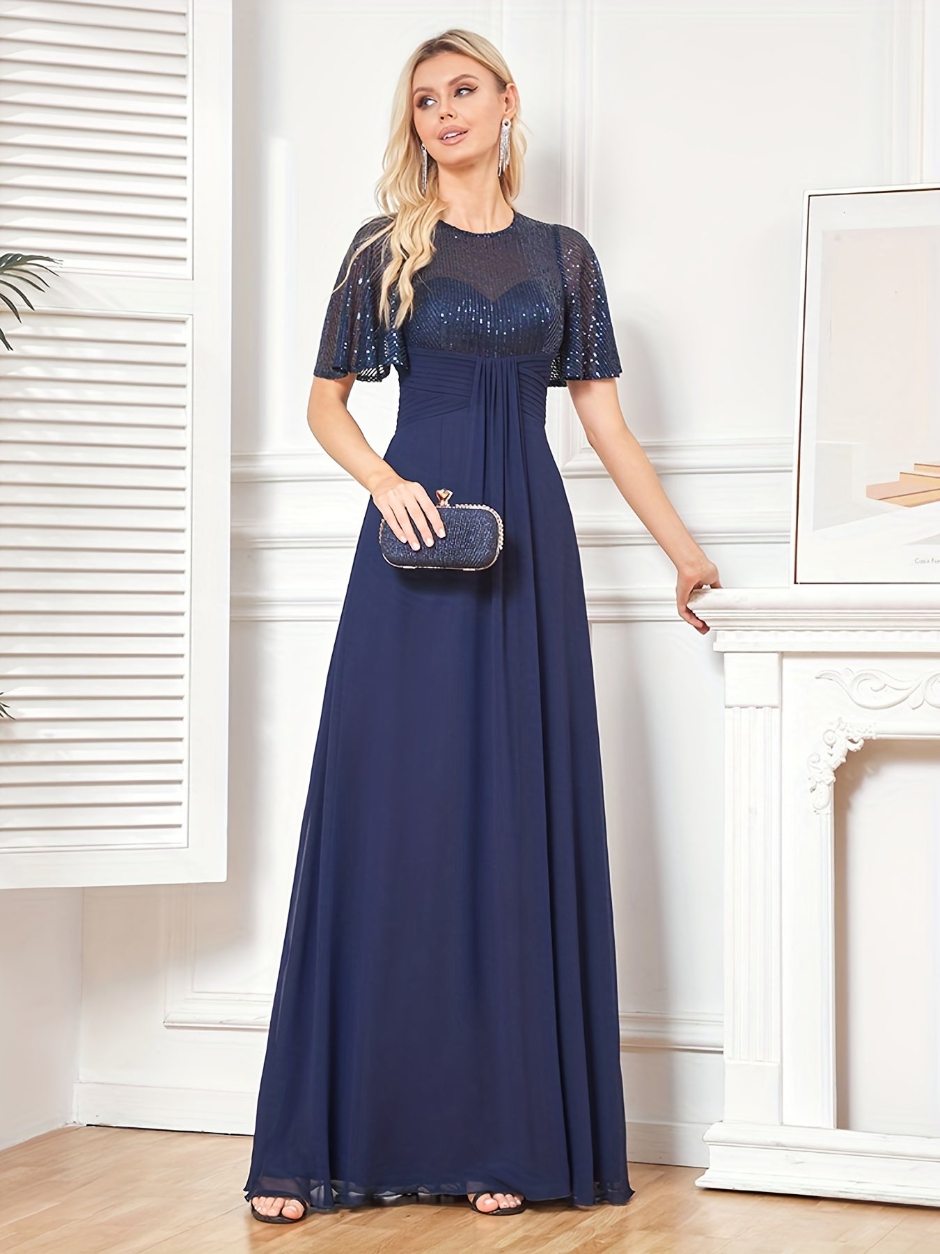 Sequined Flutter Sleeve Aline Dress