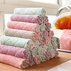 Car Wash Towel Absorbent Coral Fleece Kitchen Dish Cloth Scouring Pad