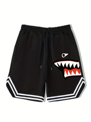 Men's Streetwear Shark Graphic Drawstring Shorts