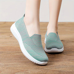 Women's Breathable Flying Woven Slip-On Sneakers Lightweight Low Top Shoes