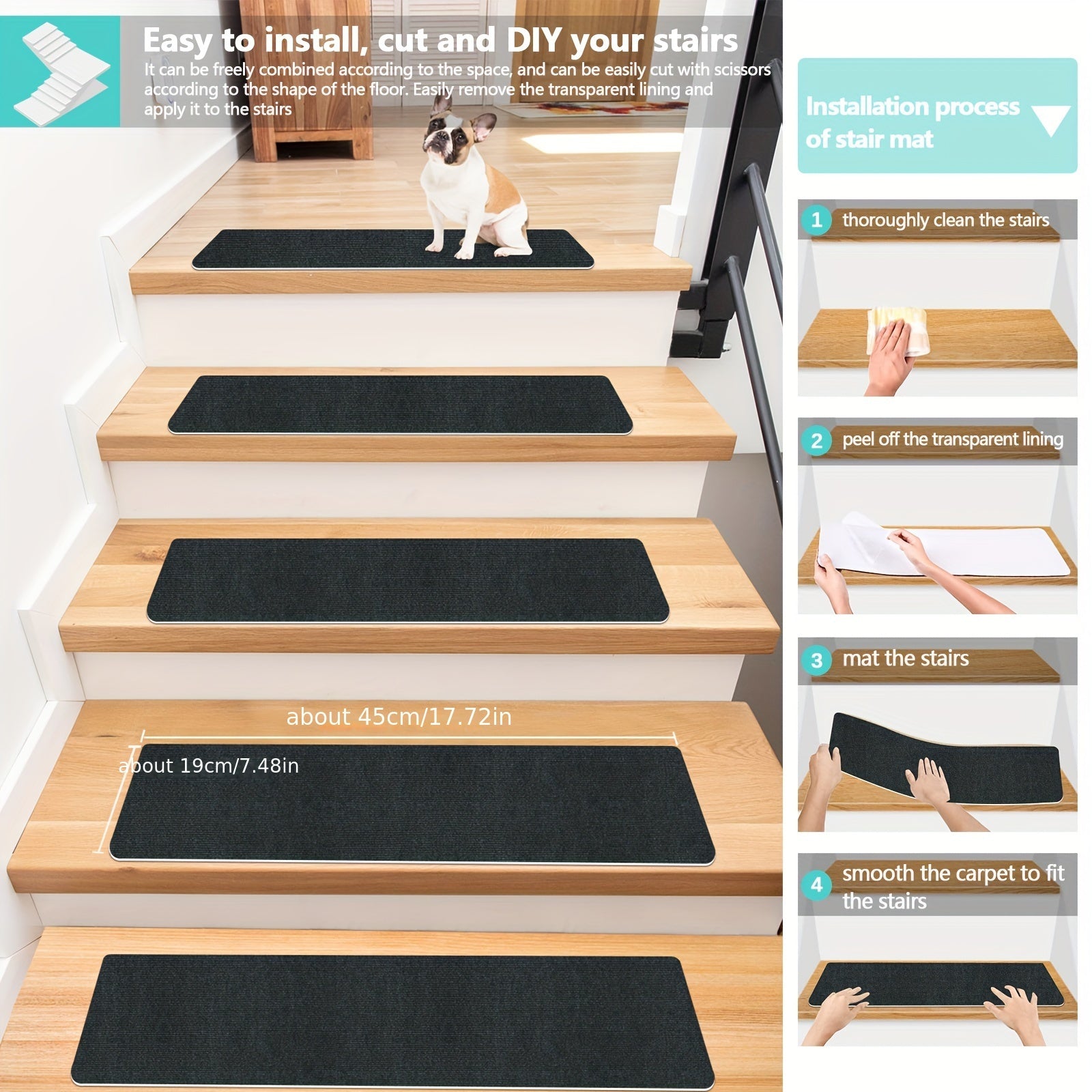 Solid Stair Mats Anti Skid Reusable Carpets Stair Runners Wooden Steps