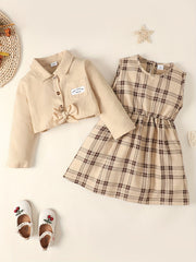 Girls Long Sleeve Shirt & Sleeveless Plaid Dress Baby Kids Clothes