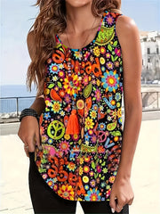 Boho Tank Top Women's Plus Paisley Print Round Neck Medium Stretch