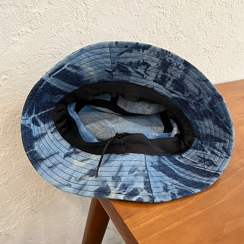 Distressed Denim Bucket Hat Tie Dye Sunscreen Fisherman Cap