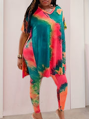 Tie Dye V Neck Top & Leggings Set