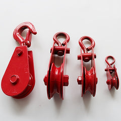 Single Wheel Pulley Block Red Hook Type Metal Lifting Crane Pulley