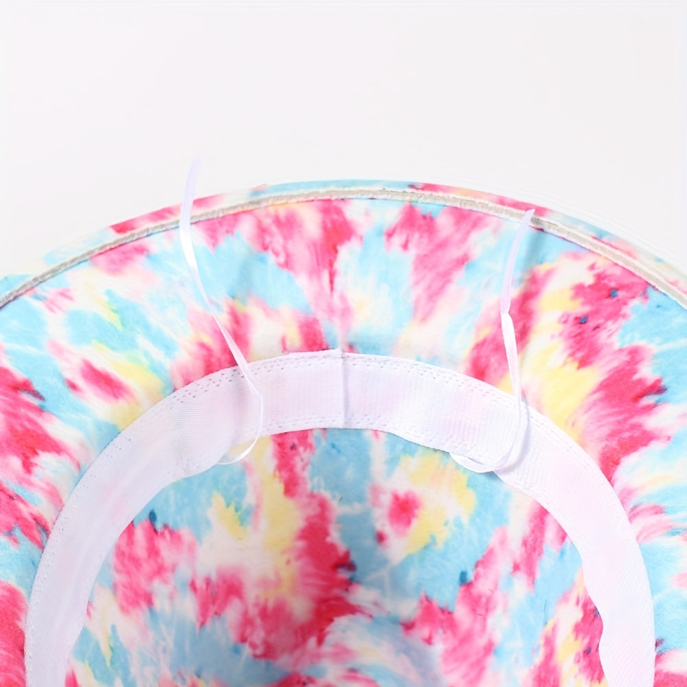 Pink Tie Dye Fedora Cap Stylish Wide Brim Jazz Hat Lightweight Felt Hat
