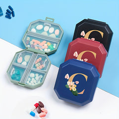 6 Compartment Pill Box C Letter Print Portable Medicine Dispensing Box