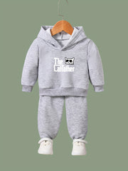 Kid's The Cat Father Print Hoodie & Pants Set, Sporty Clothes