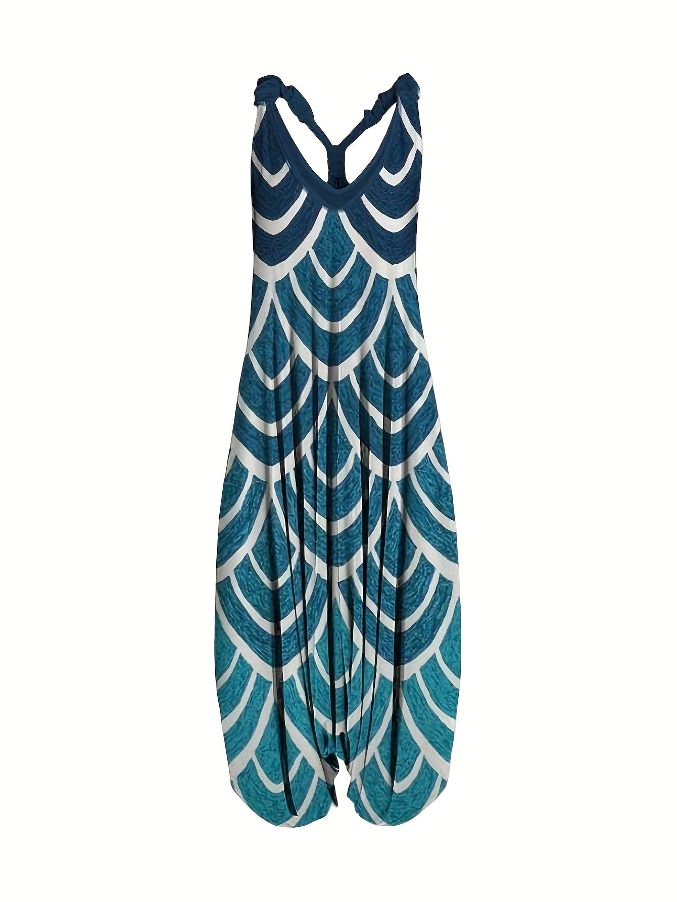 Print Baggy Jumpsuit V Neck Sleeveless Summer Jumpsuit