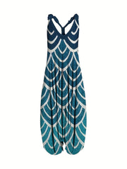 Print Baggy Jumpsuit V Neck Sleeveless Summer Jumpsuit