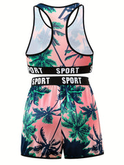Tropical Sports Bra & Boy Shorts Set