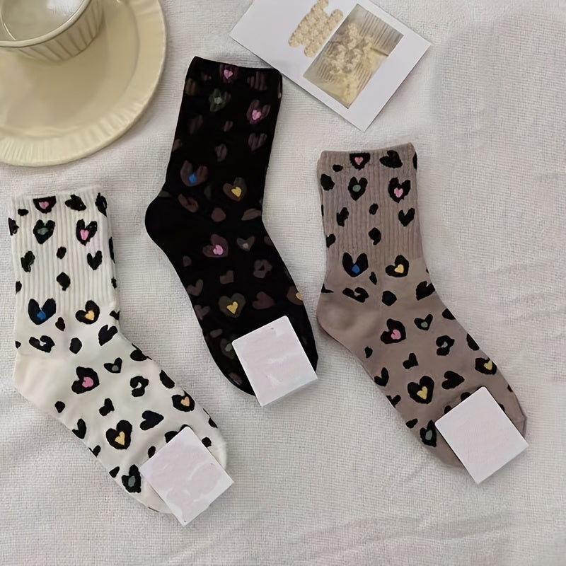 3 Pairs Colorful Leopard Socks Women's Stockings & Hosiery
