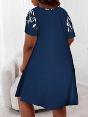 Leaf Print Short Sleeve Round Neck Sleep Dress