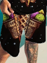 Men's Astronaut & Ice Cream Graphic T-shirt & Shorts Set