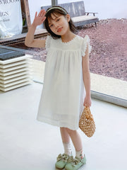 Girl's Cotton Floral Princess Dress Sleeveless Crew Neck for Summer Party
